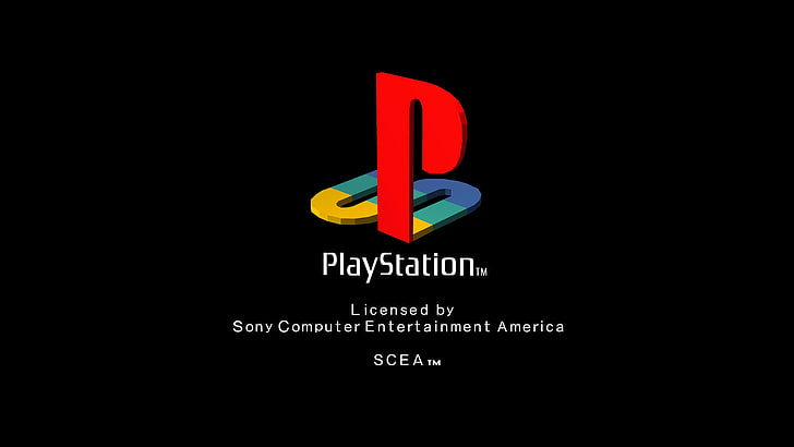 Sony Playstation logo, black, video games, 1990s, communication