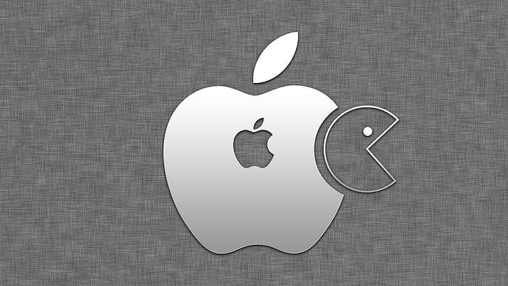 Apple Pacman, apple logo, logo apple, grey, background, HD wallpaper