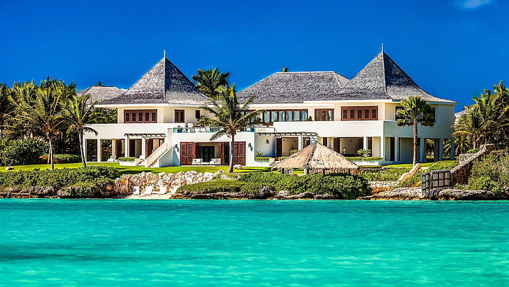 resort, anguilla, shoal bay beach, blue sky, home, villa, mansion, HD wallpaper