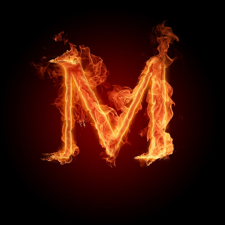 orange burner M logo, fire, flame, letter, alphabet, fire - Natural Phenomenon