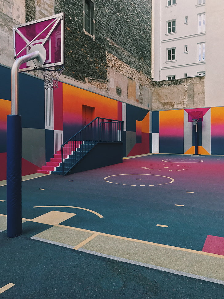 basketball, basketball court, sports, urban, architecture, built structure, HD wallpaper