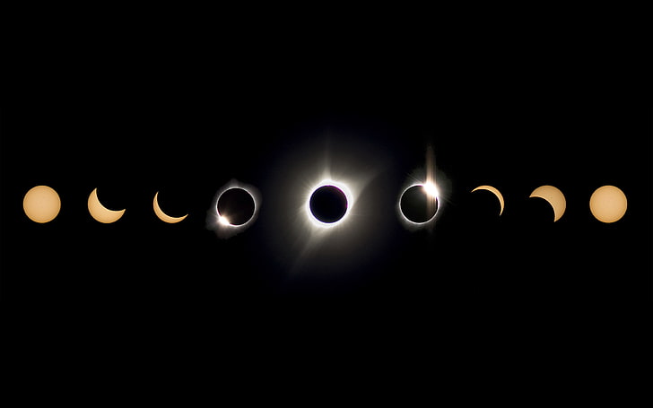 solar eclipse and lunar eclipse wallpaper, space, Moon, sun rays