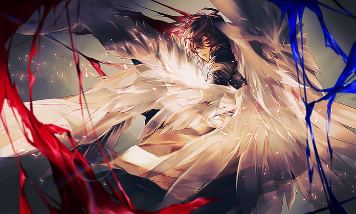 granblue fantasy, anime games, wings, fallen angel, red eyes, HD wallpaper