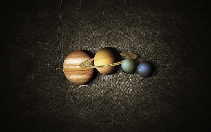 four assorted planets, map, Saturn, Earth, Mars, Jupiter, Neptune, HD wallpaper