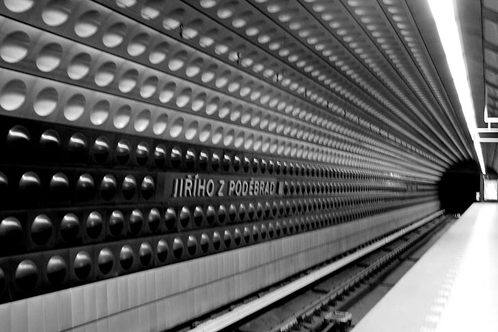 photography, Canon, train station, Prague, city, subway, monochrome, HD wallpaper