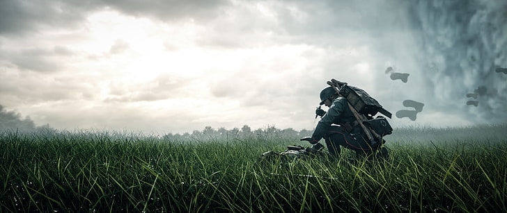 man on the grass field squatting, Battlefield 1, EA DICE, World War I, HD wallpaper
