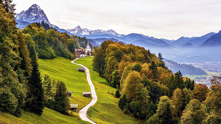 village, germany, road, mountain range, europe, alps, mountain village, HD wallpaper