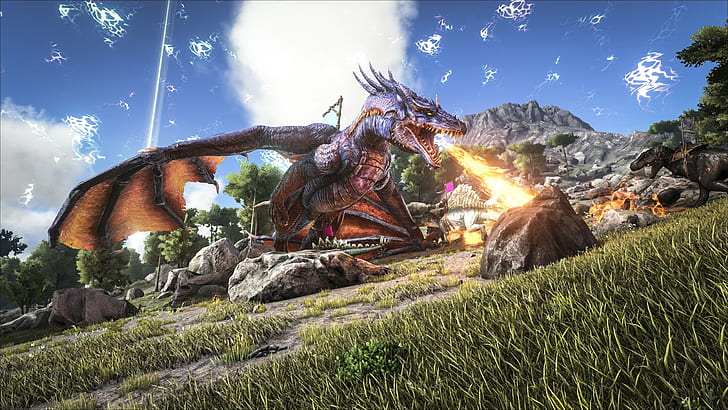 ARK: Survival Evolved, fire-breathing dragon, black-and-gray dragon three dimensional illustration