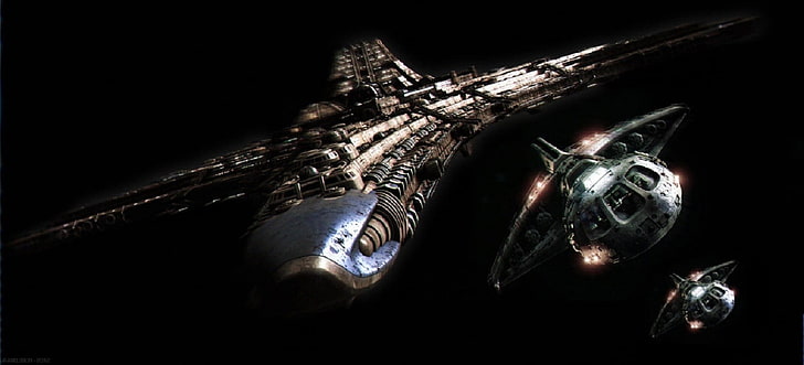 gray spaceship, Stargate, Destiny (spaceship), black background, HD wallpaper