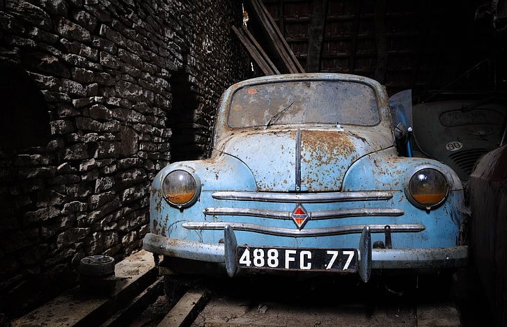 car, blue cars, Renault, old, vehicle, mode of transportation, HD wallpaper