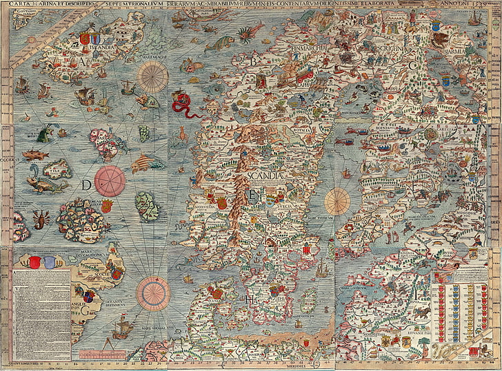 Map poster, ancient, europe, islands, oceans, paper, pictures