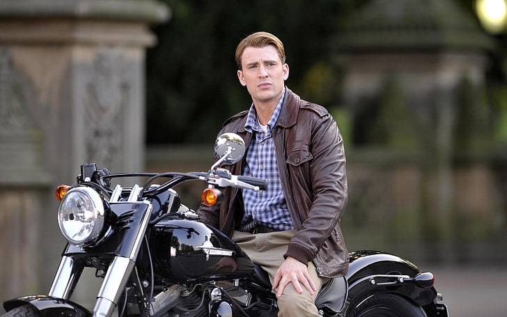 Chris Evans, look, background, motorcycle, male, actor, Captain America, HD wallpaper