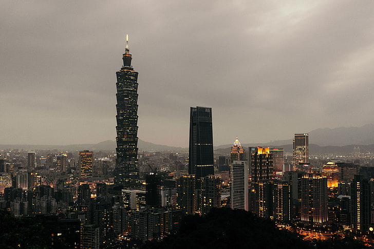 Taipei 101, taiwan, skyscrapers, evening, cityscape, asia, urban Skyline, HD wallpaper