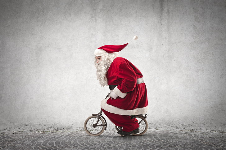 HD wallpaper: Santa Claus, bike, street, hat, humor, small, glasses, New  year | Wallpaper Flare