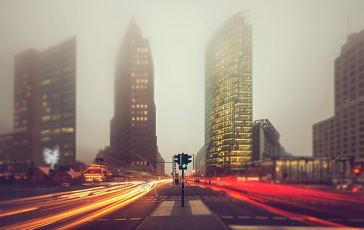 black traffic light, cityscape, skyscraper, street, Berlin, Germany