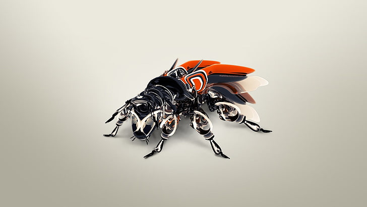 red and black fly vector art, black and orange wasp illustration, HD wallpaper