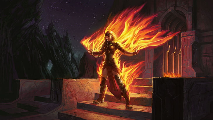 flaming woman digital wallpaper, Magic Duels: Origins, video games