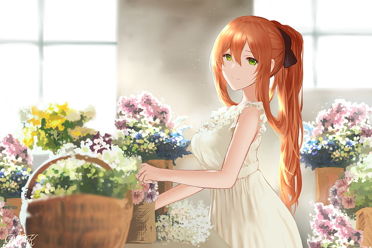 HD wallpaper: girls frontline, anime girl, orange hair, green eyes, white  dress | Wallpaper Flare