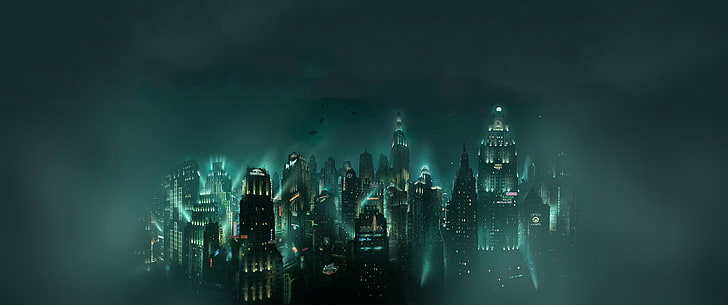 city skyline wallpaper, cityscape, underwater, BioShock, architecture