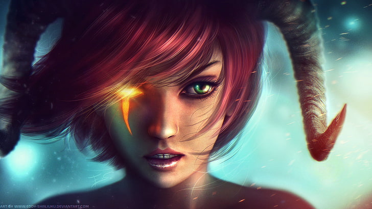 girl with red hair and horn anime wallpaper, Dungeons and Dragons