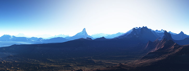 mountain alps, landscape, multiple display, sky, environment