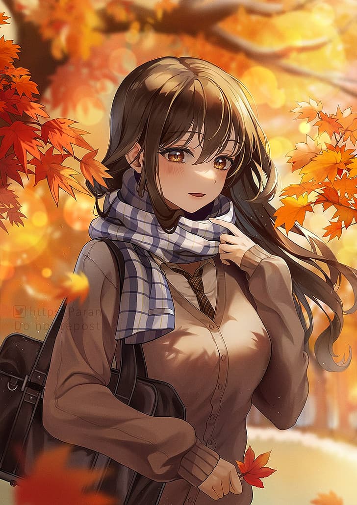 Girl autumn clouble orange anime manga kimono leaf red HD wallpaper   Peakpx