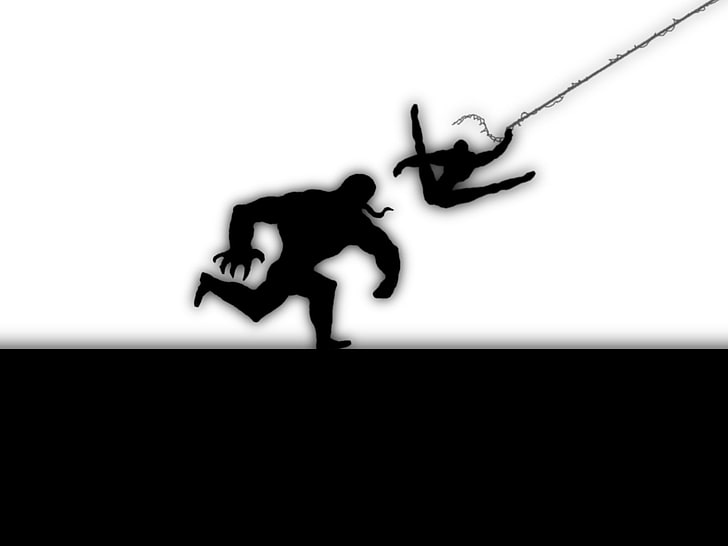 Venom versus Spiderman, silhouette, monochrome, communication, HD wallpaper