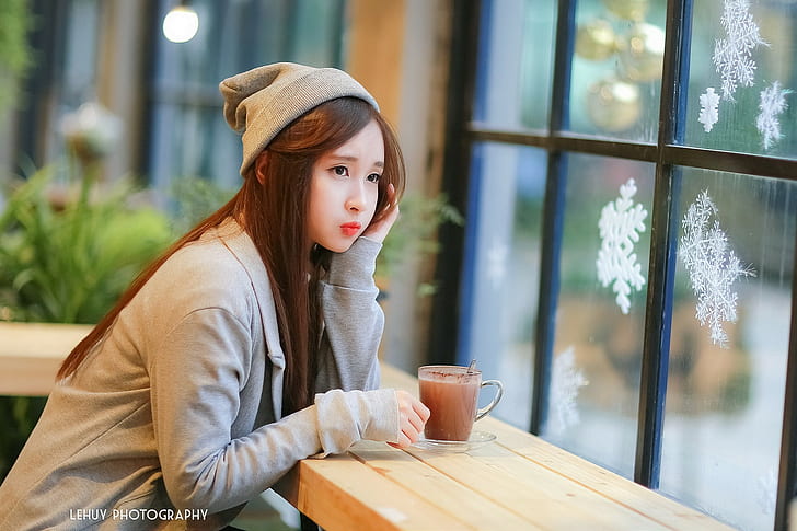 Asian, women, cafe, coffee, drink, coffee - drink, food and drink