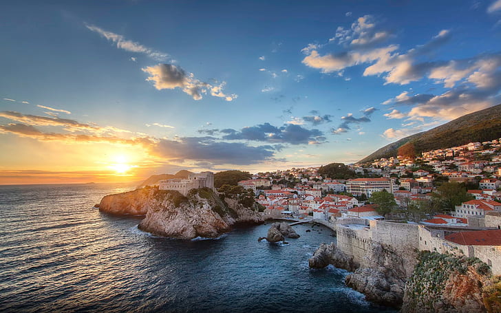 The Sunset View Over Dubrovnik Croatia Adriatic Sea Desktop Wallpaper Hd For Mobile Phones And Laptops 1920×1200