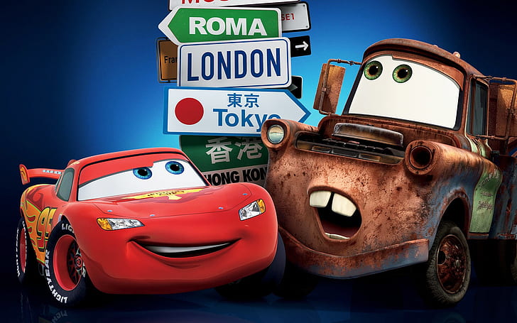 Cars 2 London Tokyo HD, lightning mcqueen and tow miter, movies, HD wallpaper