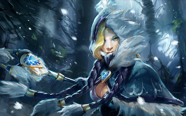 Crystal Maiden illustration, Rylai, video games, Dota 2, Defense of the Ancients