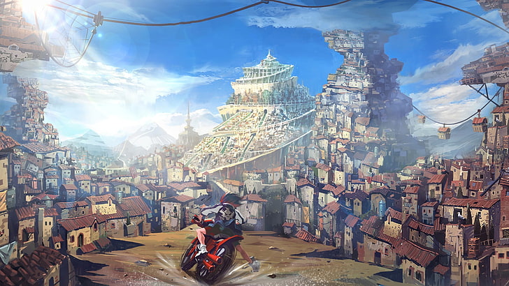 man riding motorcycle oil painting, Kill la Kill, Matoi Ryuuko