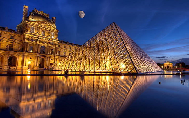 Louver Pyramid, Louvre, Paris, France, photo manipulation, building exterior, HD wallpaper
