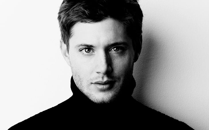 Jensen Ross Ackles, supernatural, man, black, white, smile, HD wallpaper