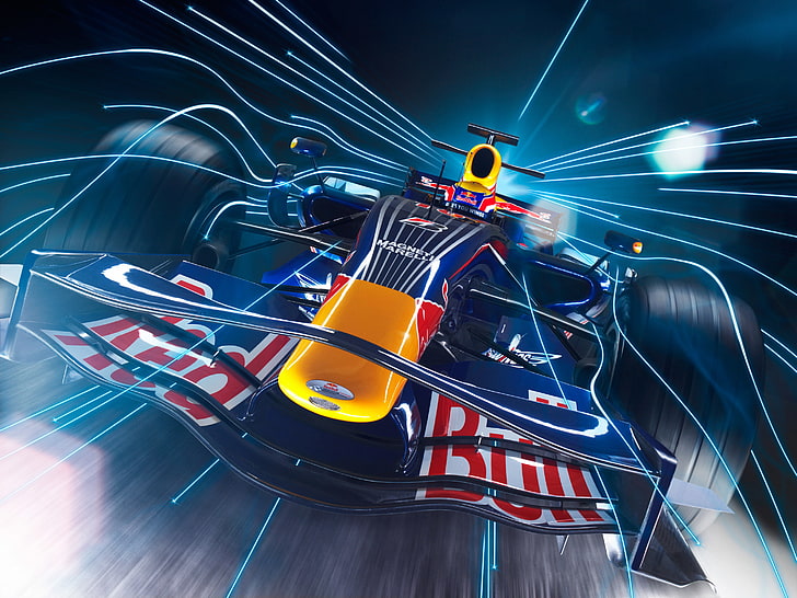 F1 Car, Red Bull Racing, motion, illuminated, blurred motion