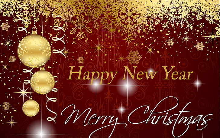 Happy New Year Merry Christmas Wishes And Messages Gold Wallpaper For Your Computer Or Smartphone 3840×2400