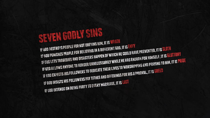 Seven Godly Sins screengrab, quote, minimalism, artwork, text
