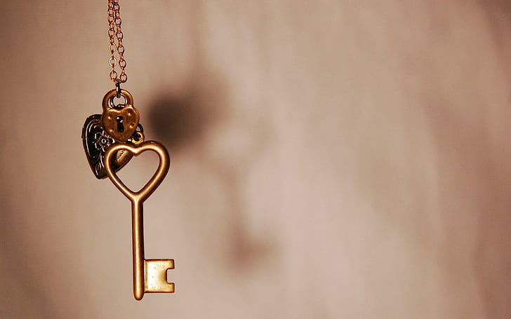 The Golden Key, lock, love, 3d and abstract, HD wallpaper