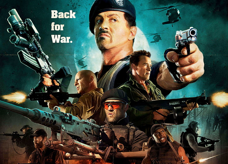 Expendables poster, Bruce Willis, Arnold Schwarzenegger, Sylvester Stallone, HD wallpaper