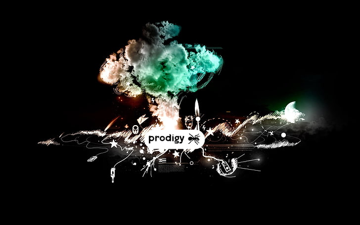 Prodigy text, the prodigy, gralhics, ant, items, smoke, exploding, HD wallpaper