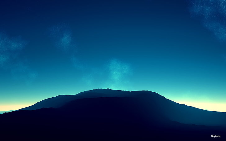 silhouette of mountain, landscape, cyan, sky, scenics - nature, HD wallpaper