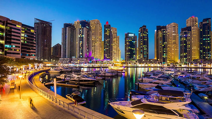 Dubai Marina Yacht Dock Walk At Night Ultra Hd Wallpapers Images For Desktop And Mobile 3840×2160, HD wallpaper