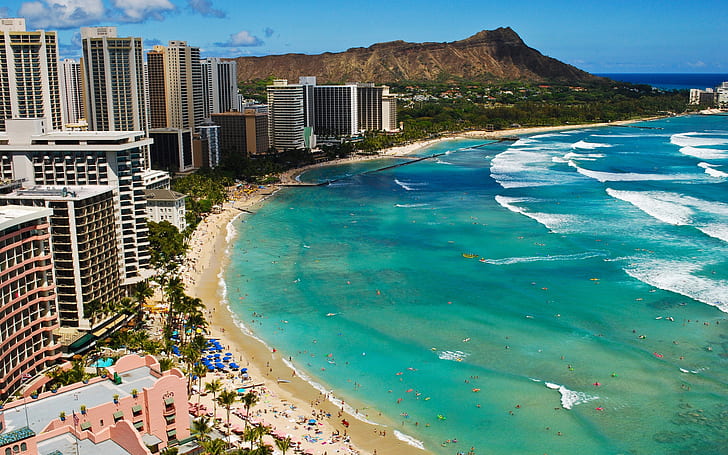 Waikiki beach Hawaii , building structure and beach, travel and world, HD wallpaper