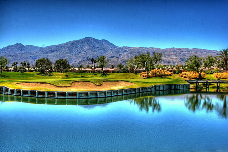 golf beautiful backgrounds desktop, water, reflection, sky, HD wallpaper