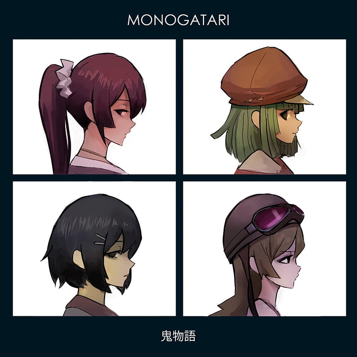 Monogatari Series, anime girls, crossover, Gorillaz, Senjougahara Hitagi
