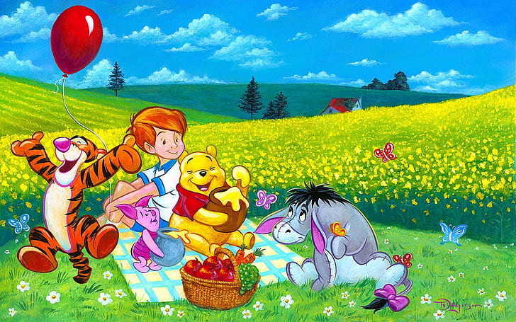 Picnic In The Nature Tigger Eeyore Piglet Cartoon Winnie The Pooh Picture Wallpapers Hd 1920×1200, HD wallpaper