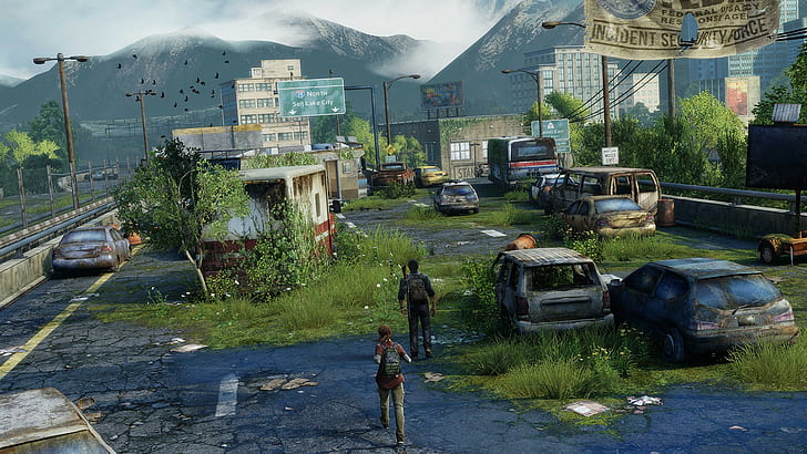 The Last of Us city, bridge, Joel, Ellie, one of us, HD wallpaper