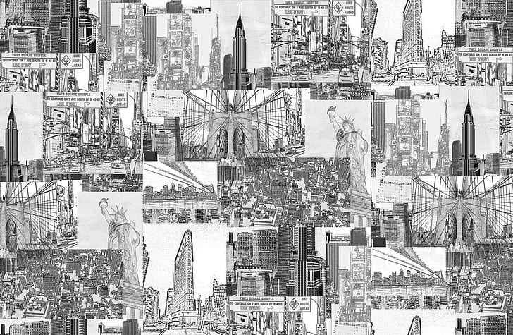 Mural, Art, Drawings, Black And White, City, Buildings, HD wallpaper