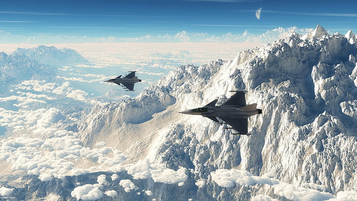 Jet Fighters, Saab JAS 39 Gripen, beauty in nature, mountain
