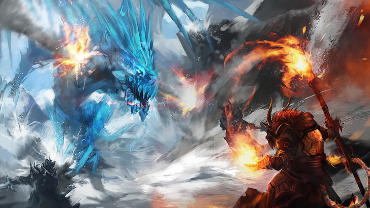 game application wallpaper, dragon, Guild Wars 2, real people